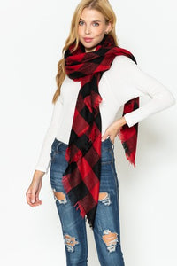 Buffalo Print Luxe Square Blanket Scarf w/ Frayed Edge